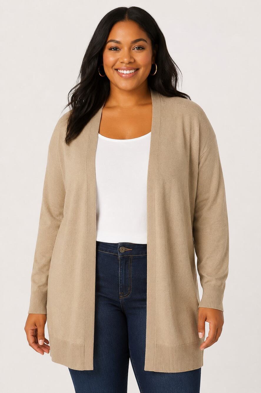 Lane Bryant Open Front Cardigan Sweater Womens Plus 26/28 Long Sleeve New Tan